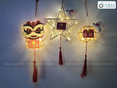 Lồng đèn mây tre con thỏ - đầu lân có đèn Led [Đủ màu - đủ kiểu] LDEN-TRE-02